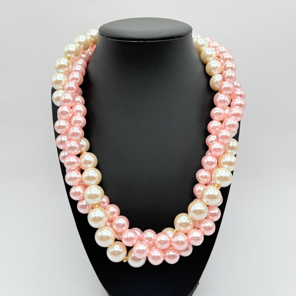 Vintage 18" Napier Chunky 11-13 mm Faux Pink and Cream Pearl Necklace